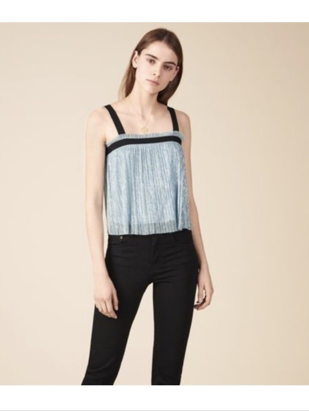 Maje Lurex Shimmer Pleated Sleeveless Top